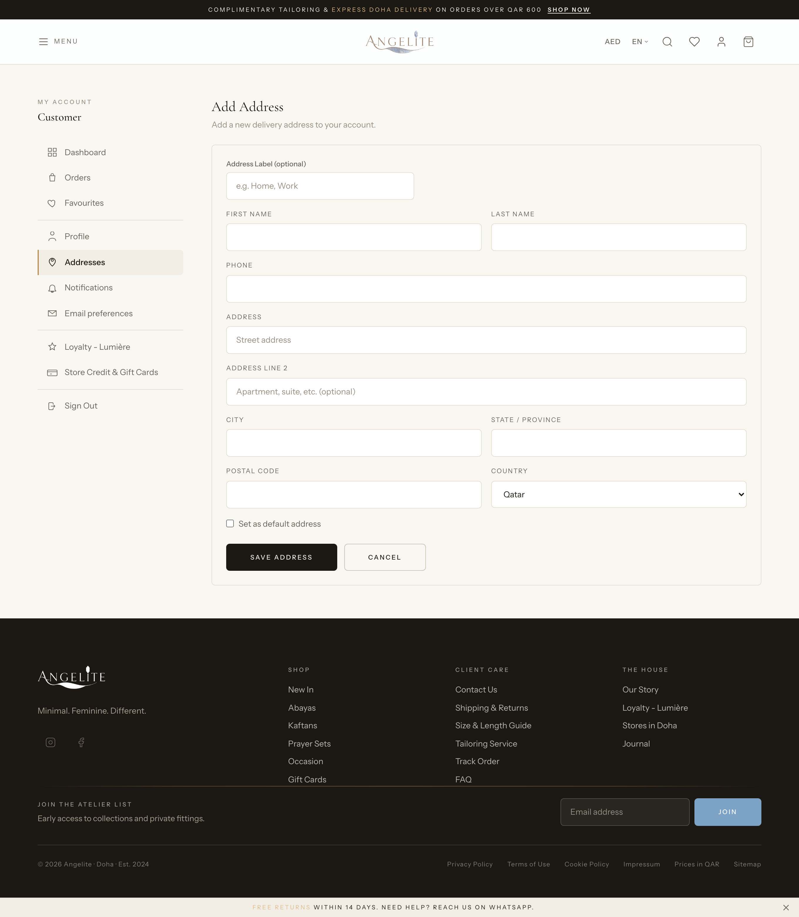 Add a new address form