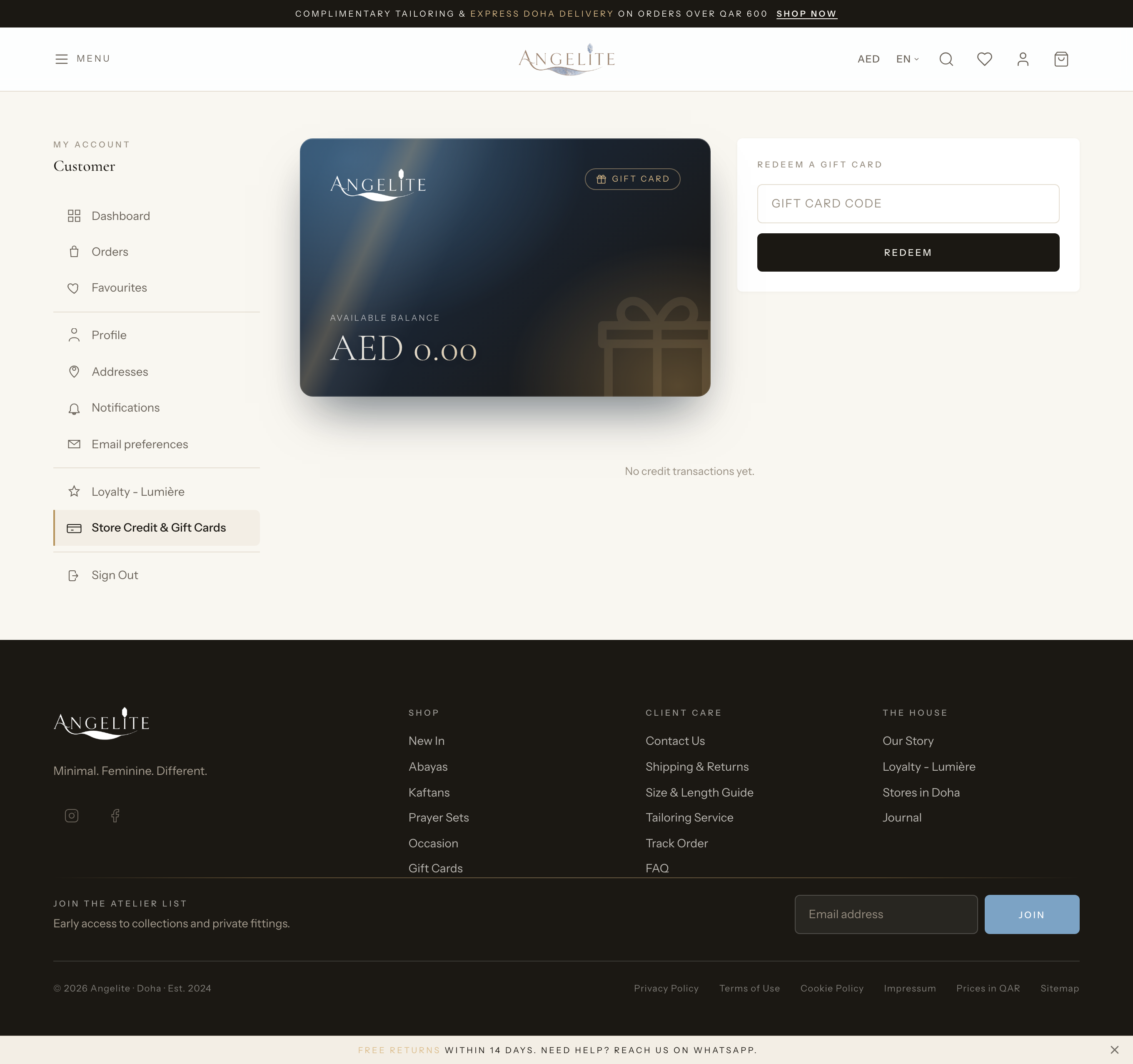 Customer store credit and wallet page