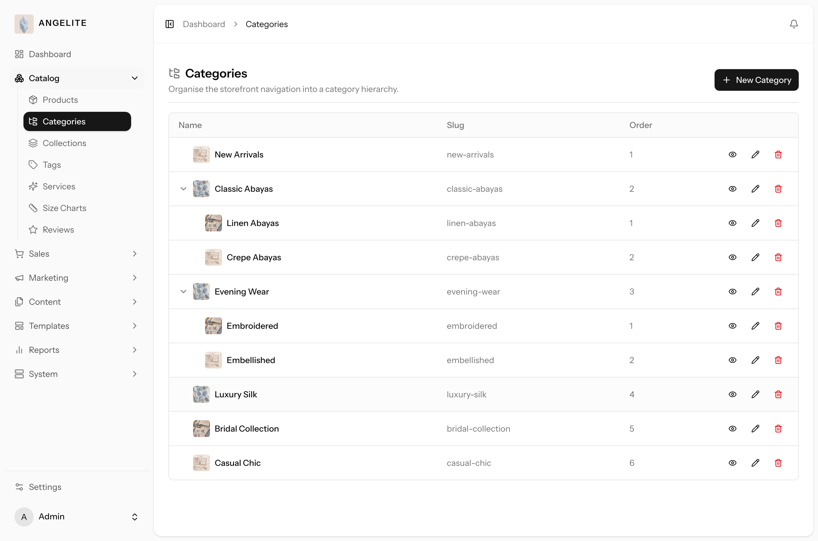 Admin categories