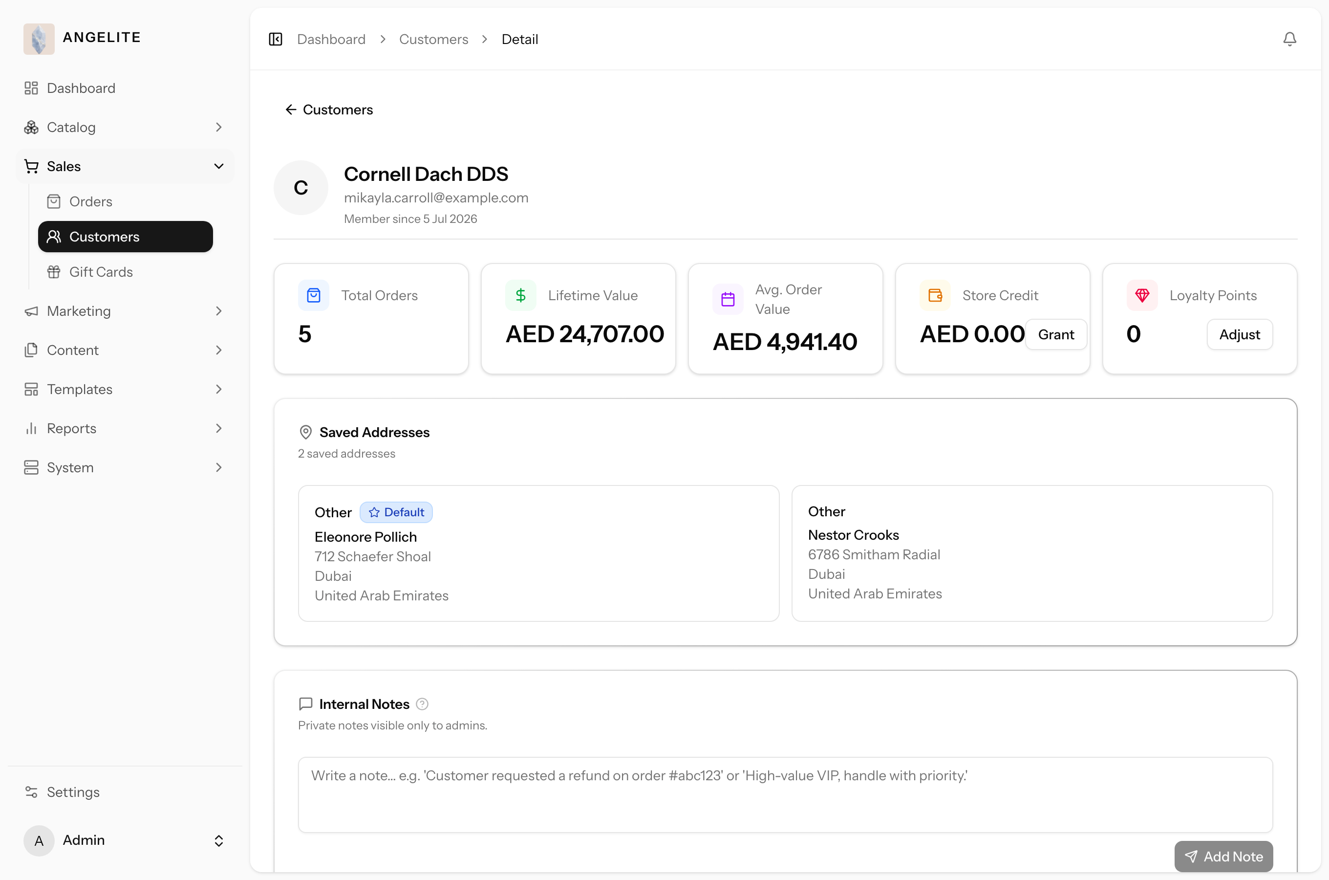 Admin customer profile