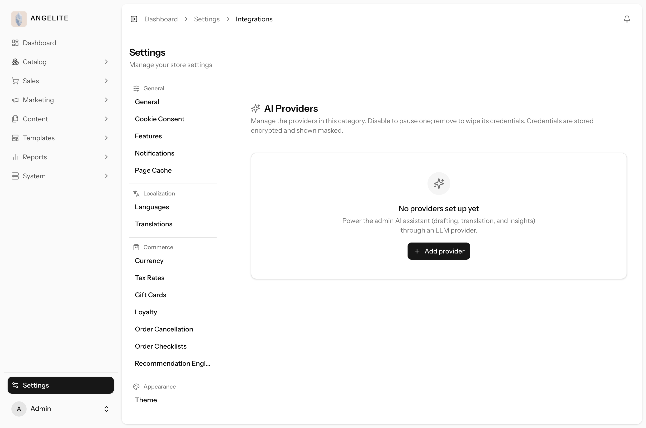 AI providers integration page