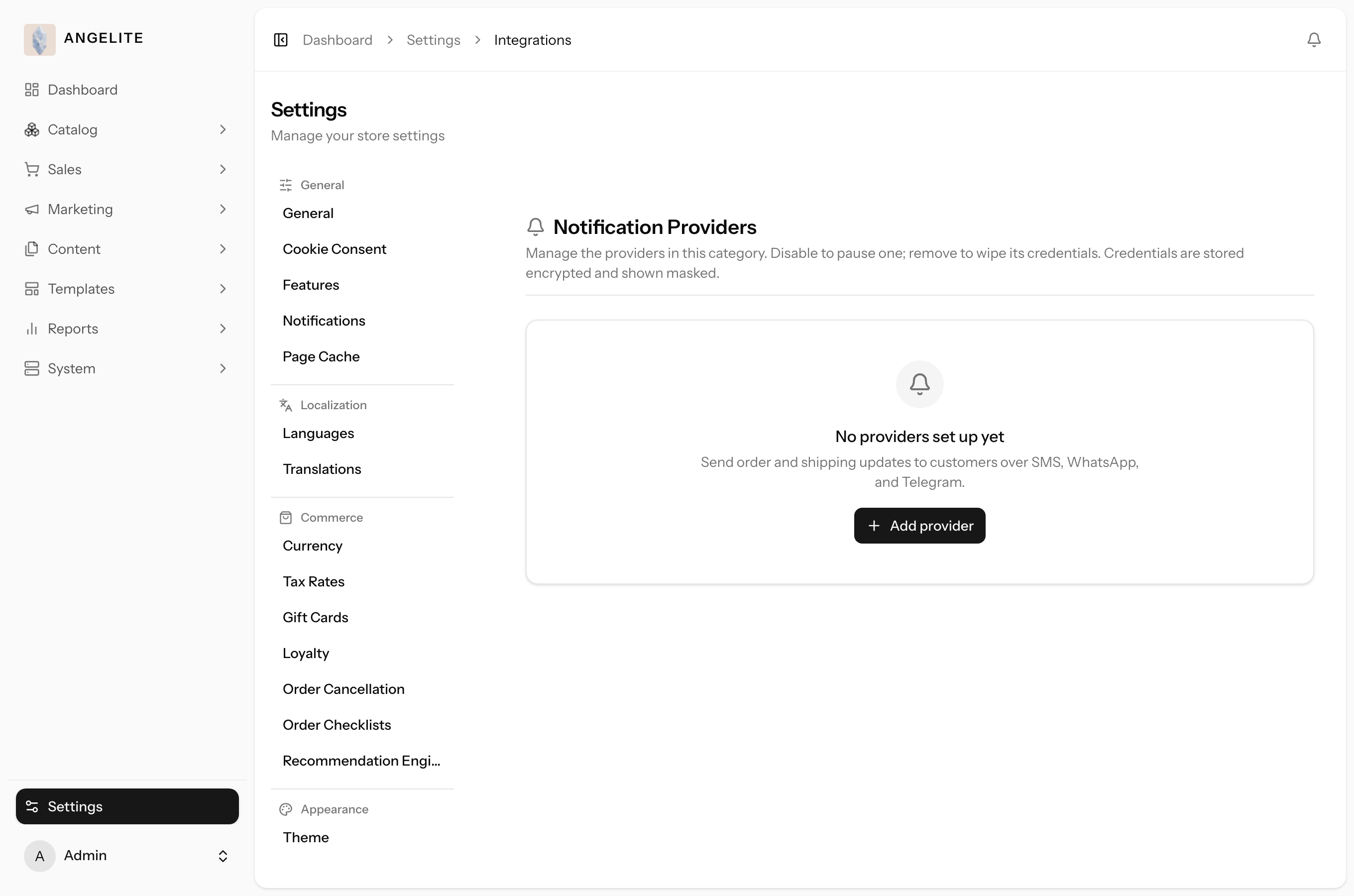 Notification providers integration page