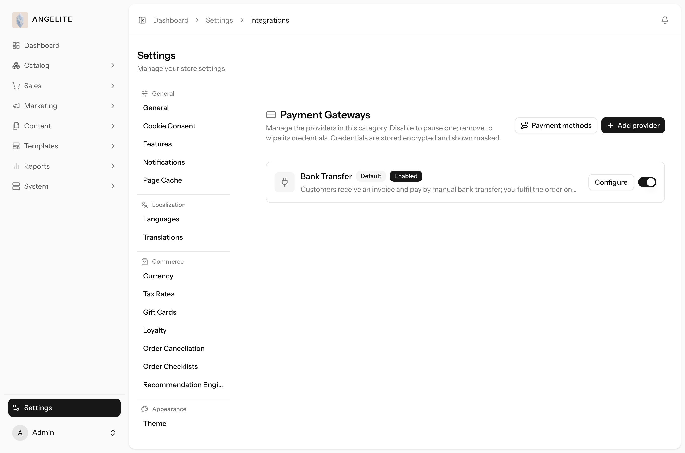 Payment gateways integration page