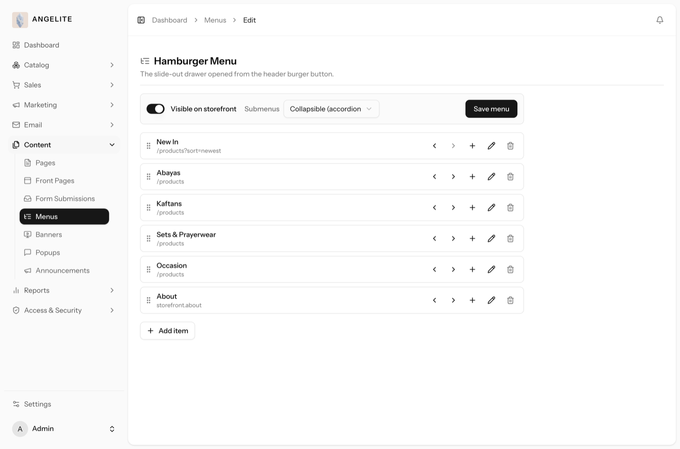 Menu tree editor