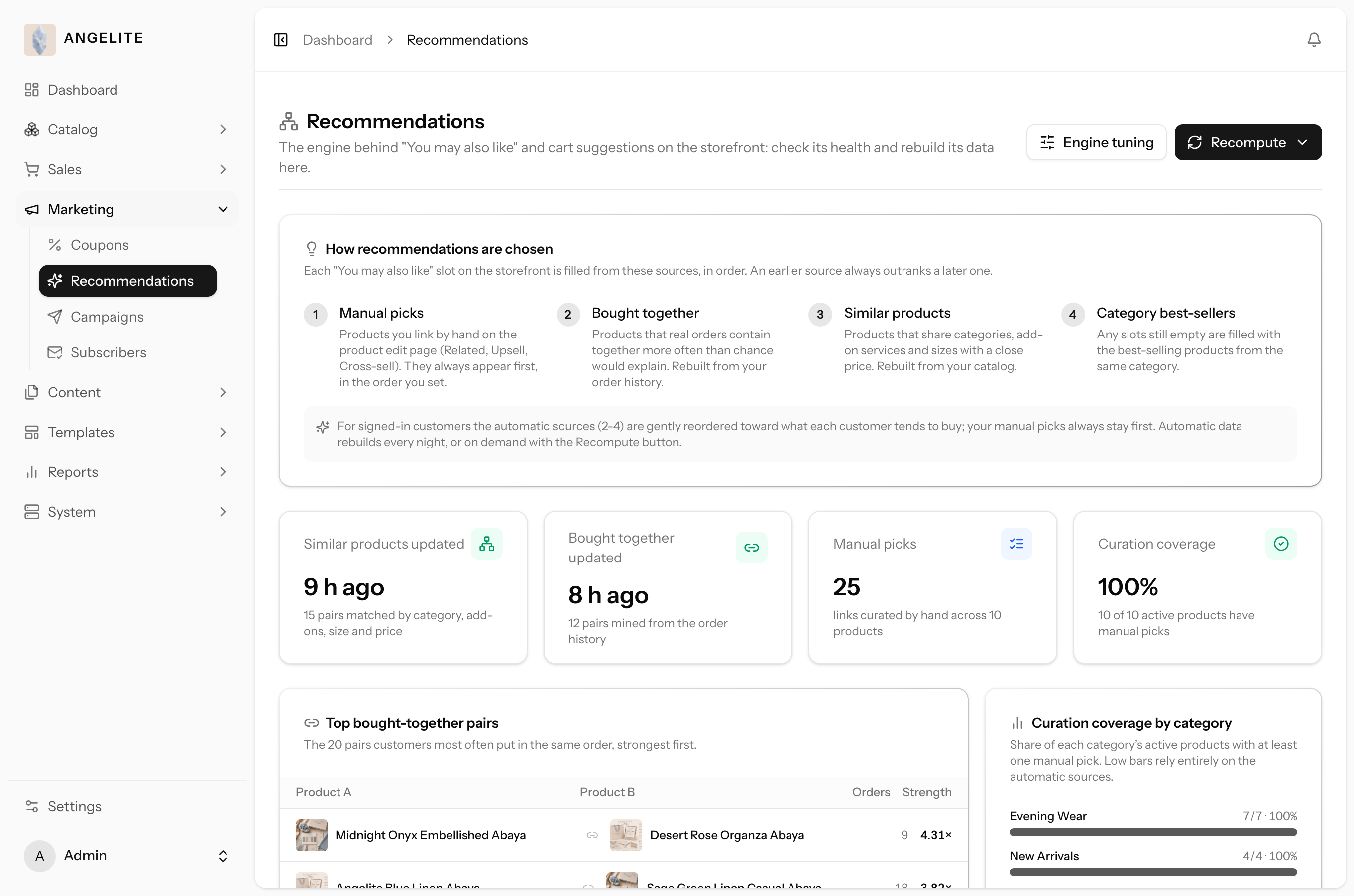 Admin recommendations insights