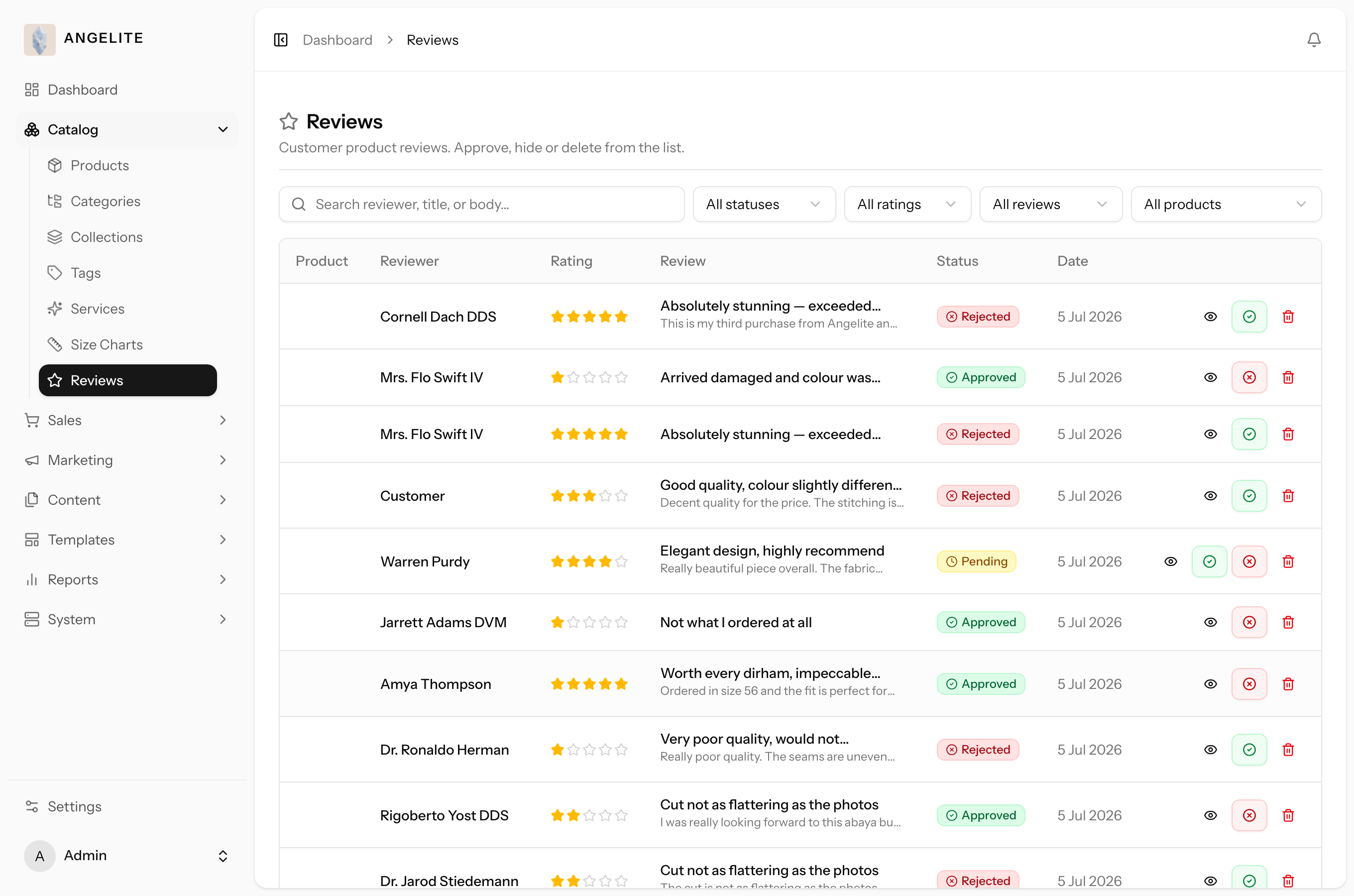 Admin reviews moderation