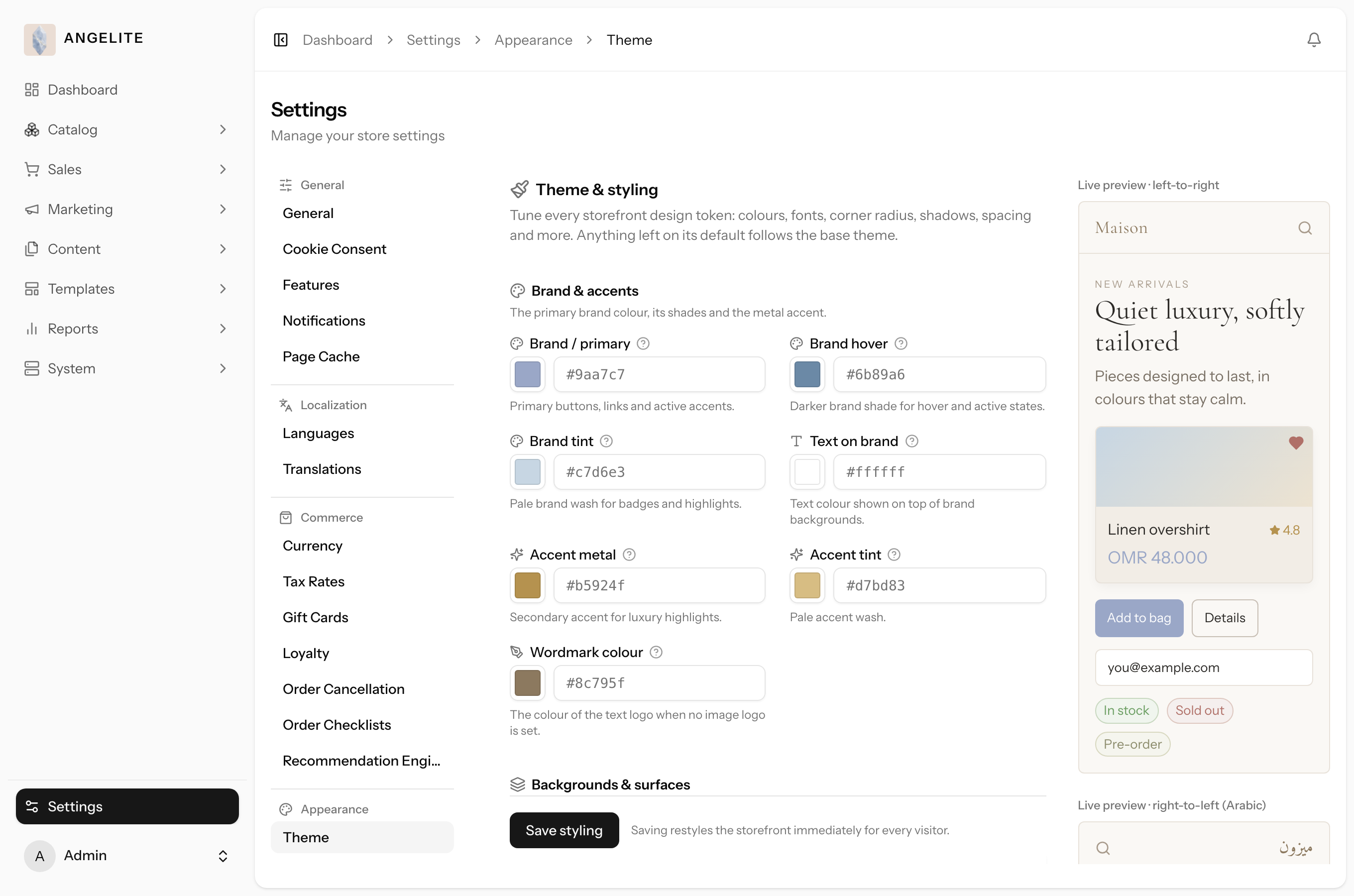 Appearance theme editor