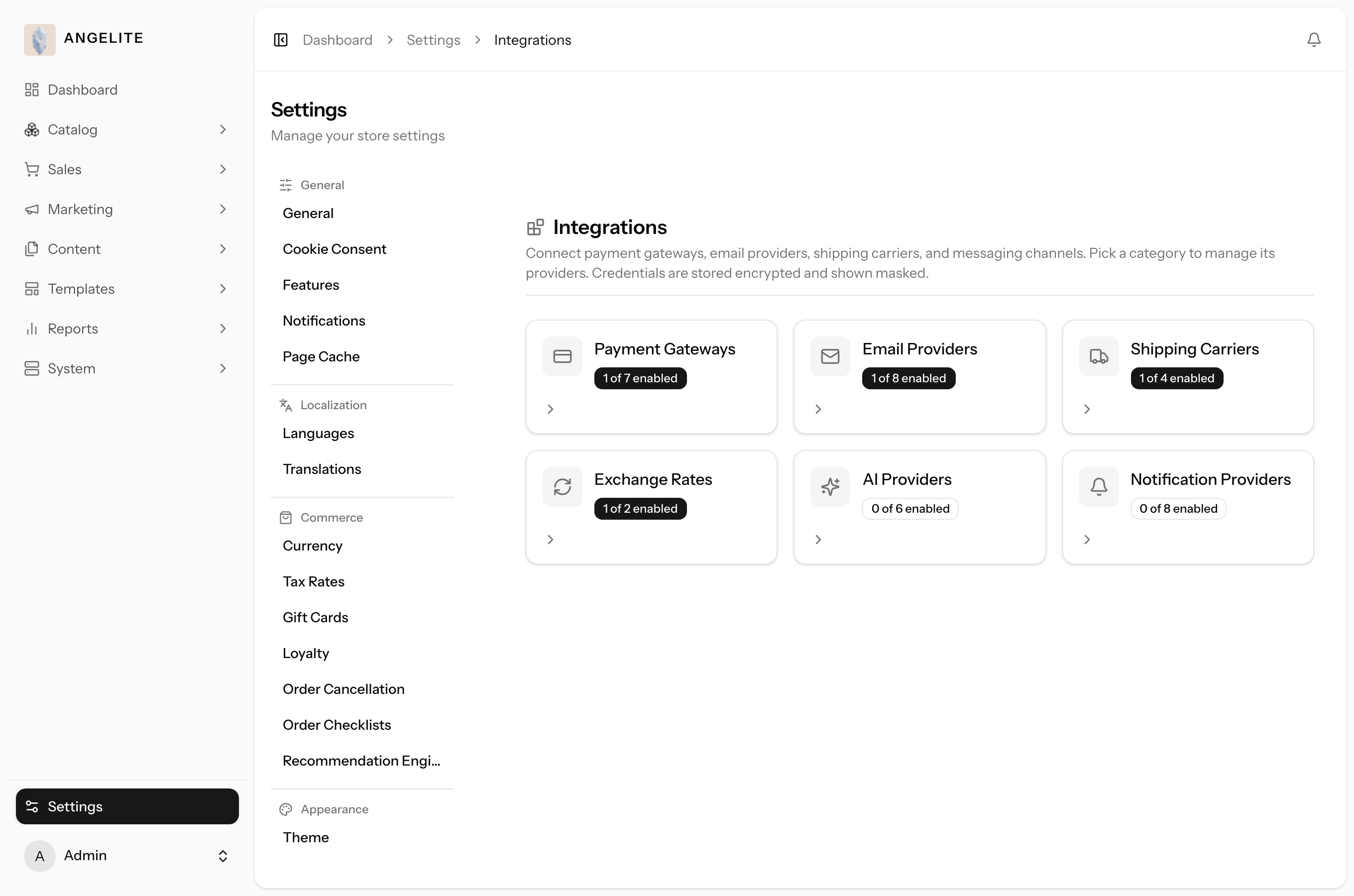 Integrations overview with health status