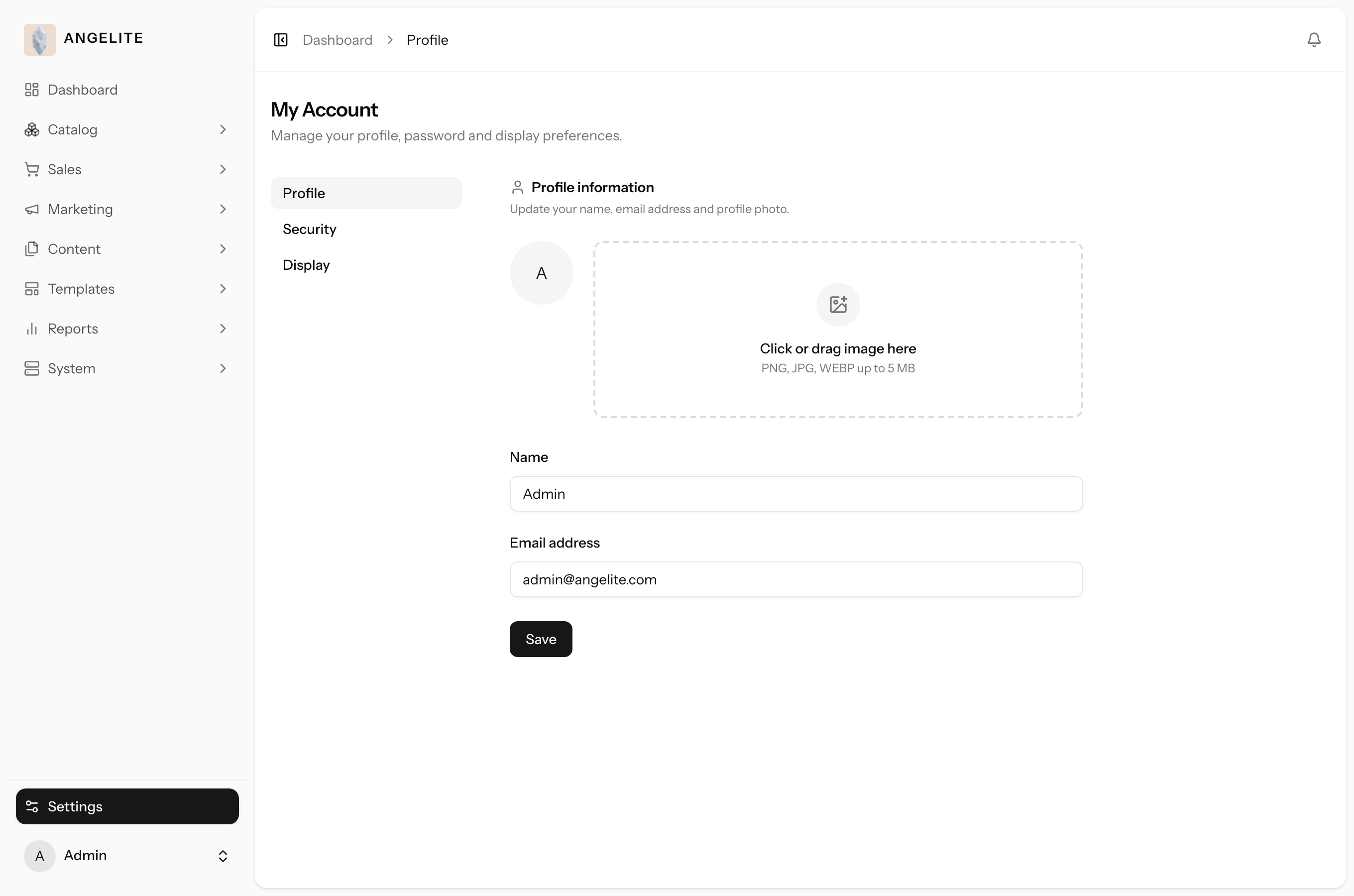 Admin profile settings