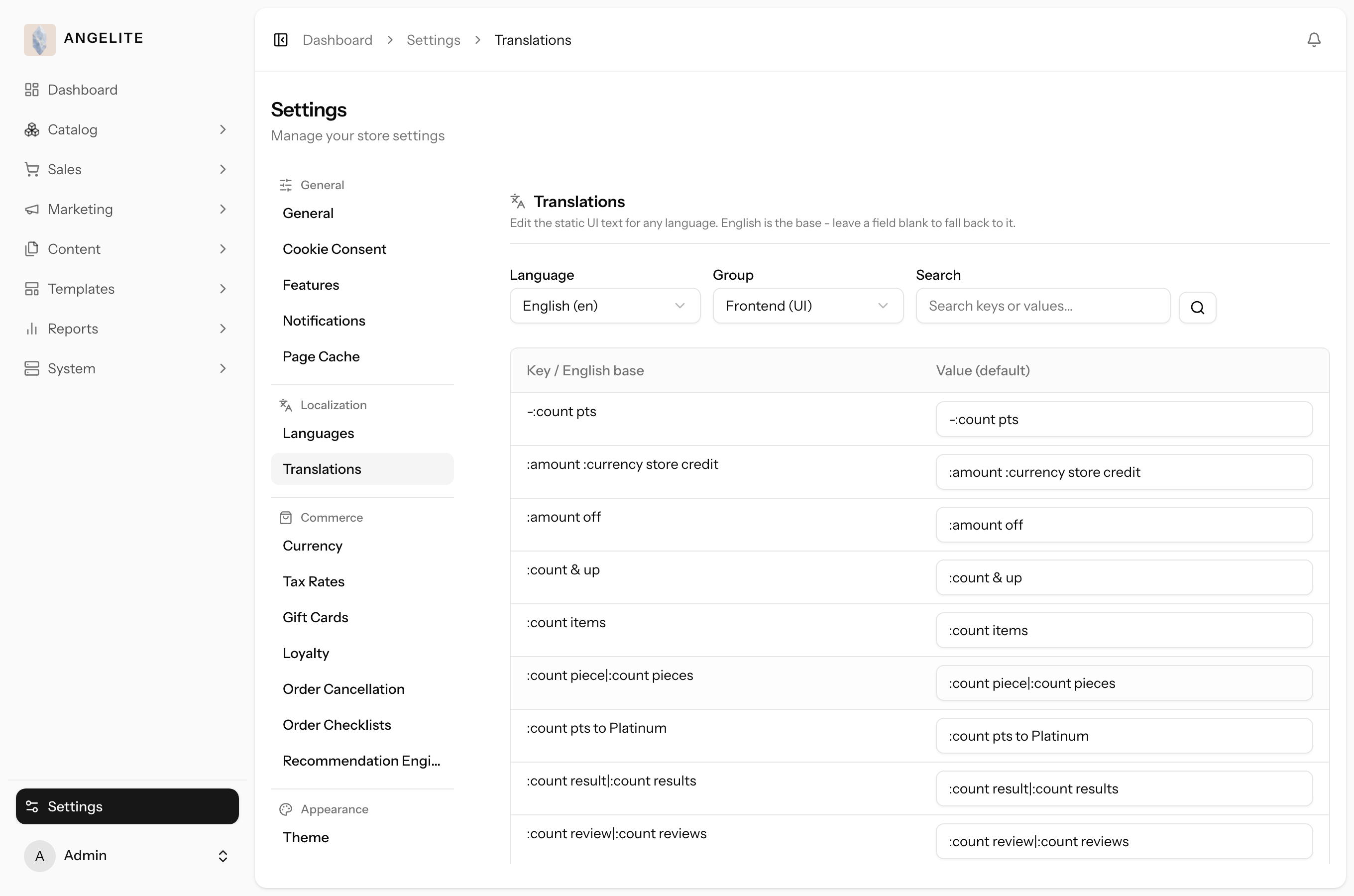 Admin UI translations