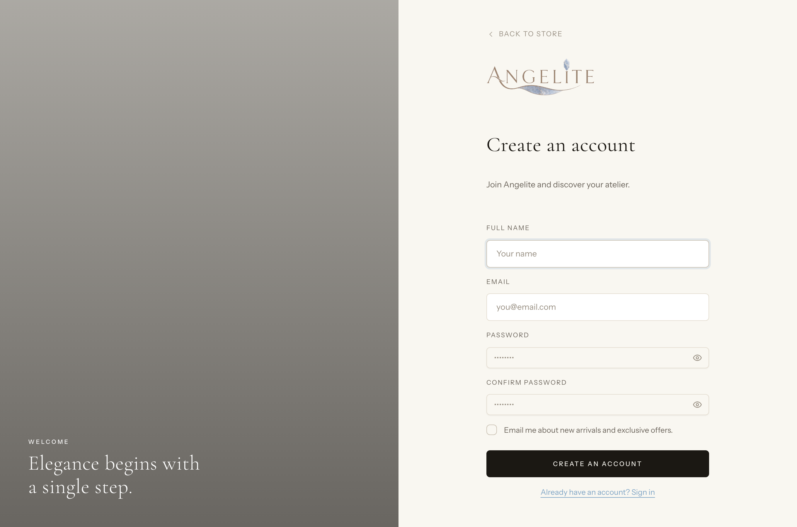 Storefront registration form