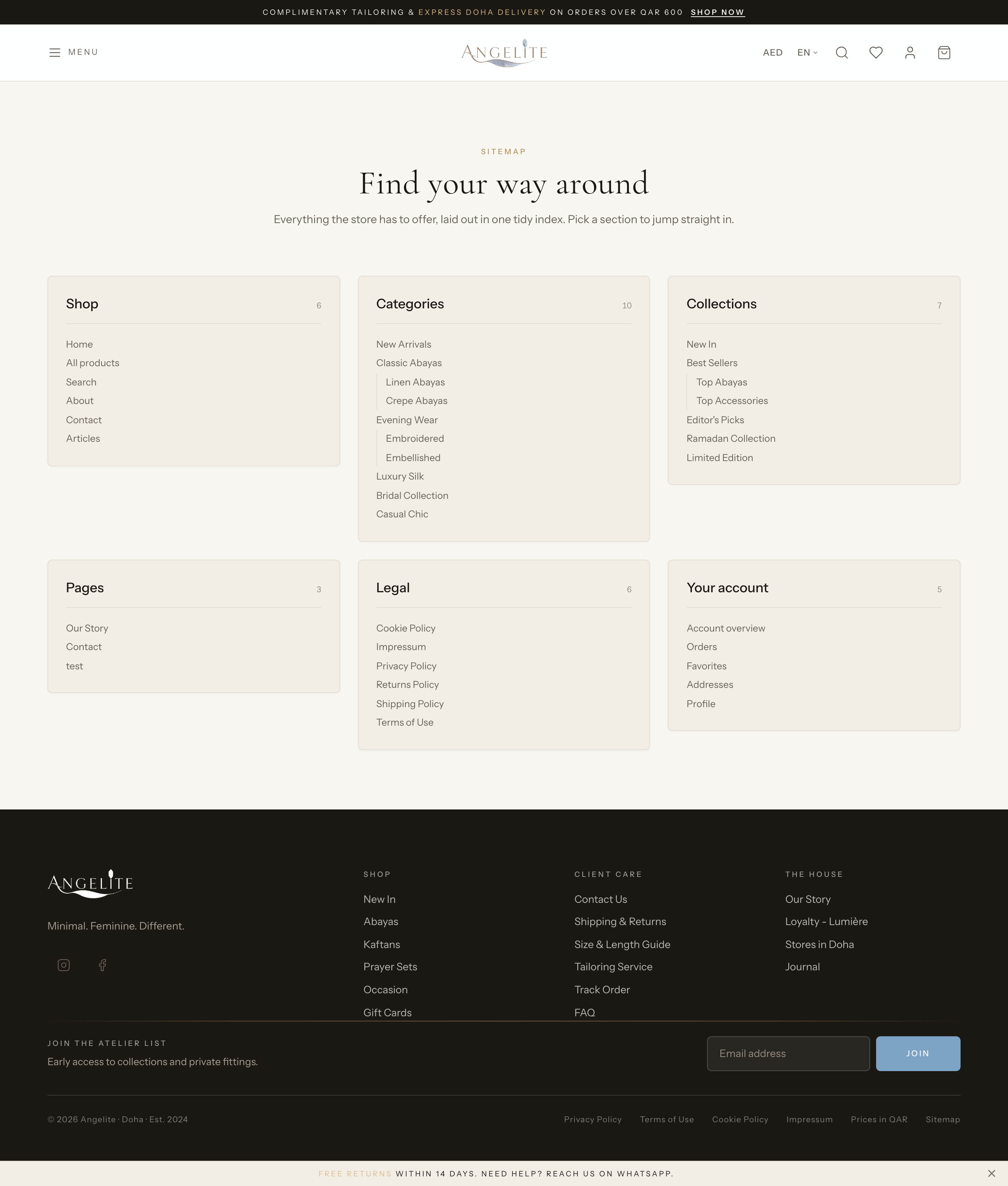 The storefront sitemap page
